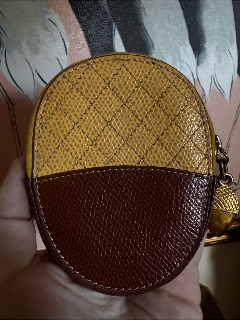 Celine Two-Tone Yellow and Brown acorn novelty Leather Coin Pouch rare